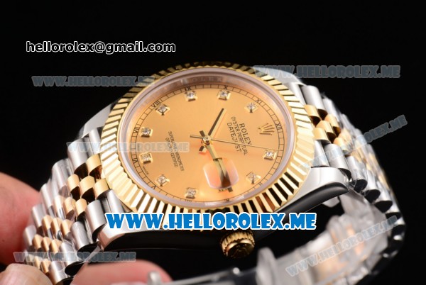Rolex Datejust II Asia 2813 Automatic Two Tone Case/Bracelet with Yellow Gold Dial and Diamonds Markers (BP) - Click Image to Close